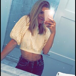 Urban Outfitters Yellow Gingham Open Tie Back Crop Top - Size S